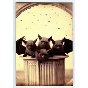 Halloween 4x6 Glossy Photo with Cute Bat Creatures and Gothic Pillar